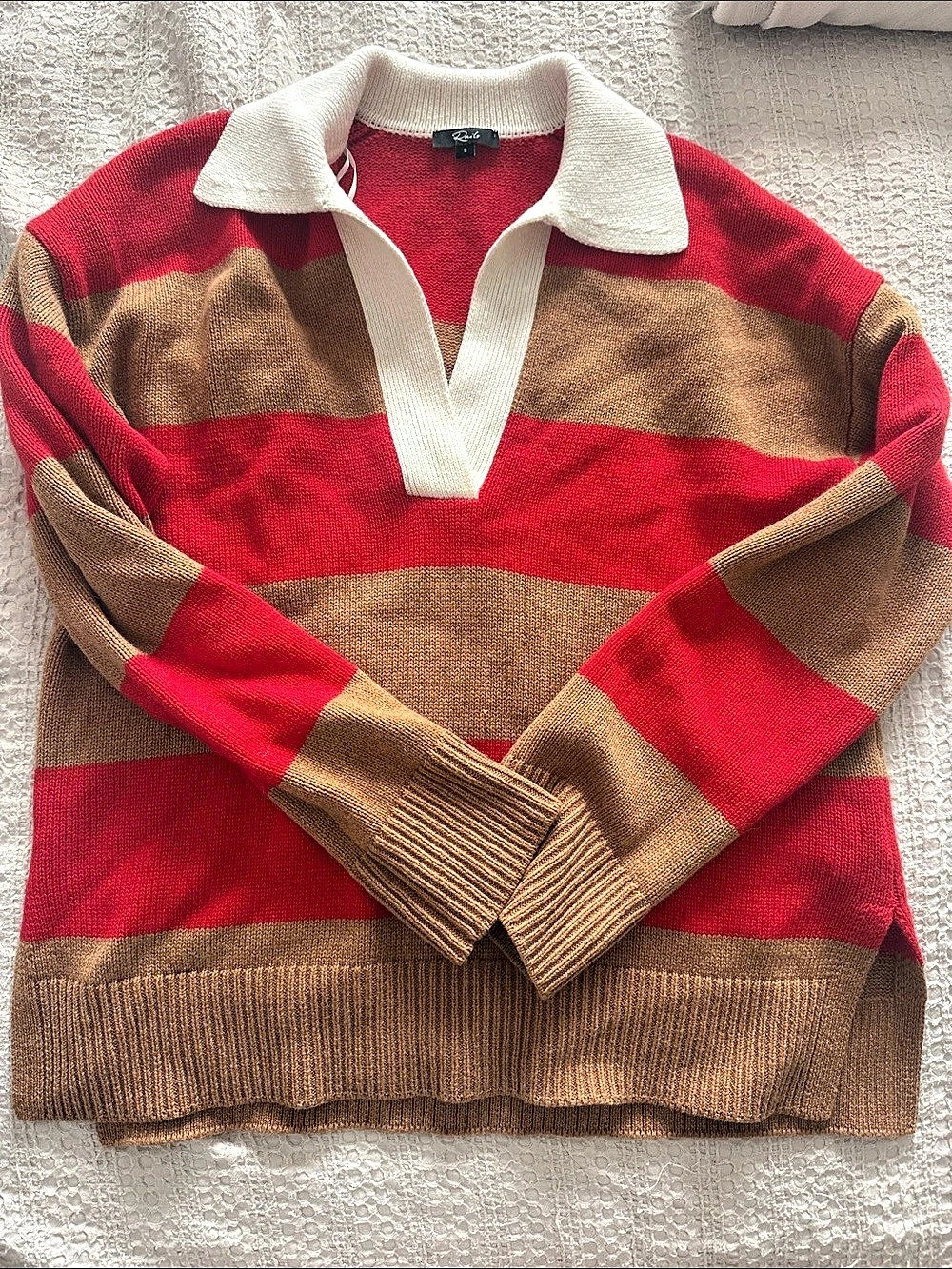 Rails Harris Stripe Polo Sweater Red & Brown Size Small